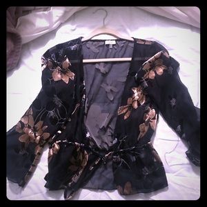 Sheer floral tie blouse